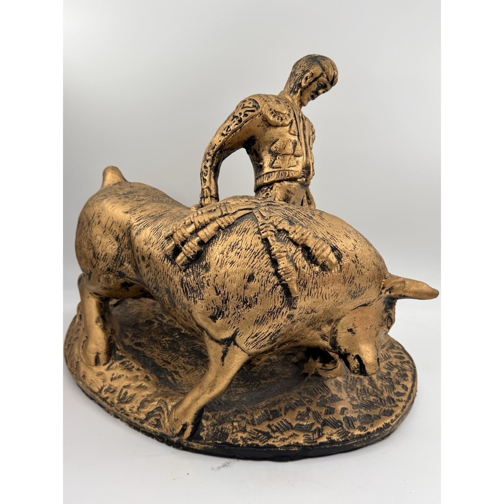 Matador Bull Statue‎ Chalkware Plaster Gold Vintage Large Spanish 18" T 25lb MCM